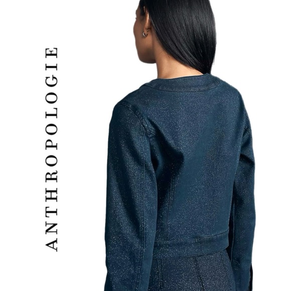 Anthropologie Maeve Cora Patch Pocket Jacket Sparkle Denim Edition - Picture 2 of 12